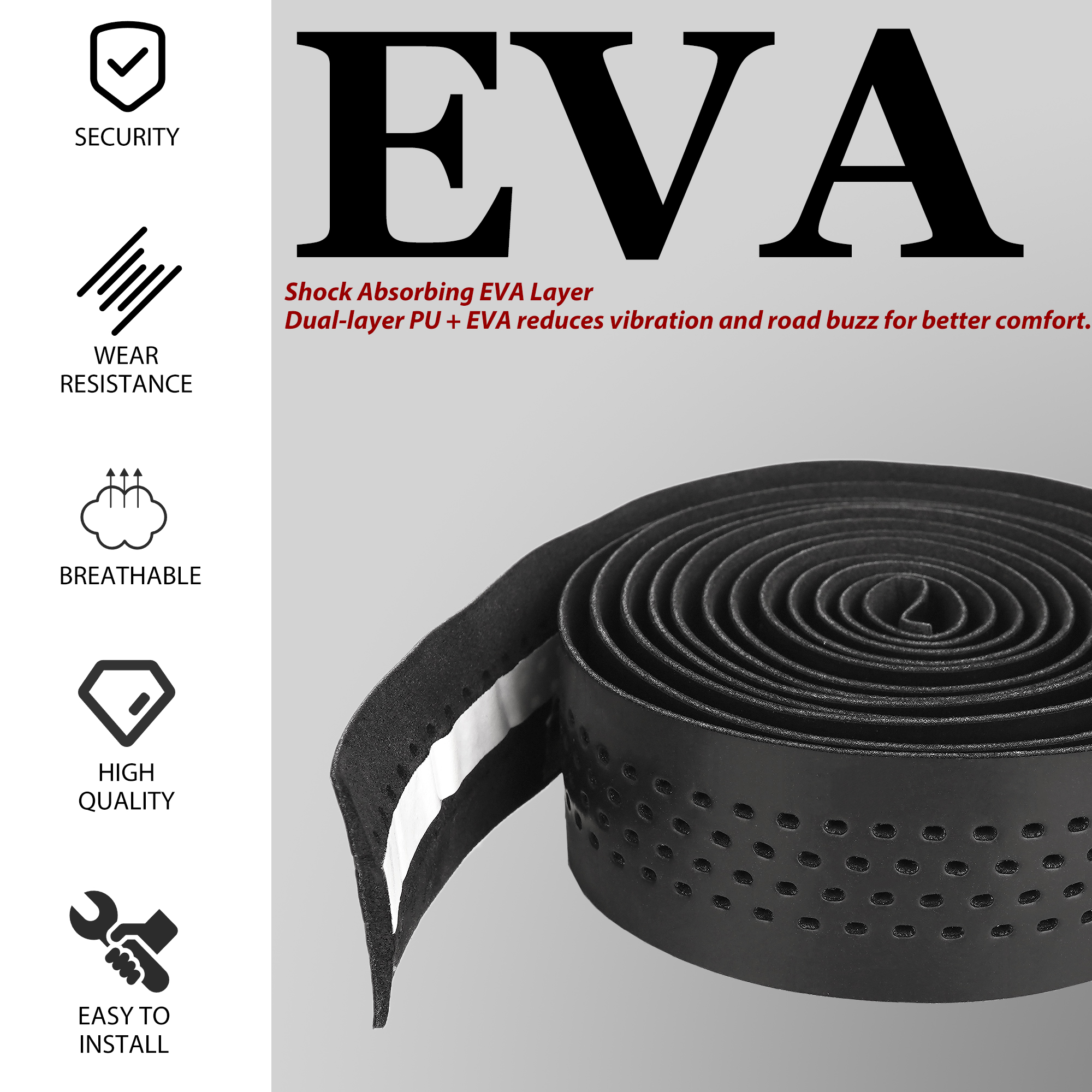 Road Bike Grip Tape – Anti-Slip Breathable Bar Tape for Road Bike, Shock Absorbing Bicycle Handlebar Wrap, Black Grip Tape for Cycling Comfort - Image 4