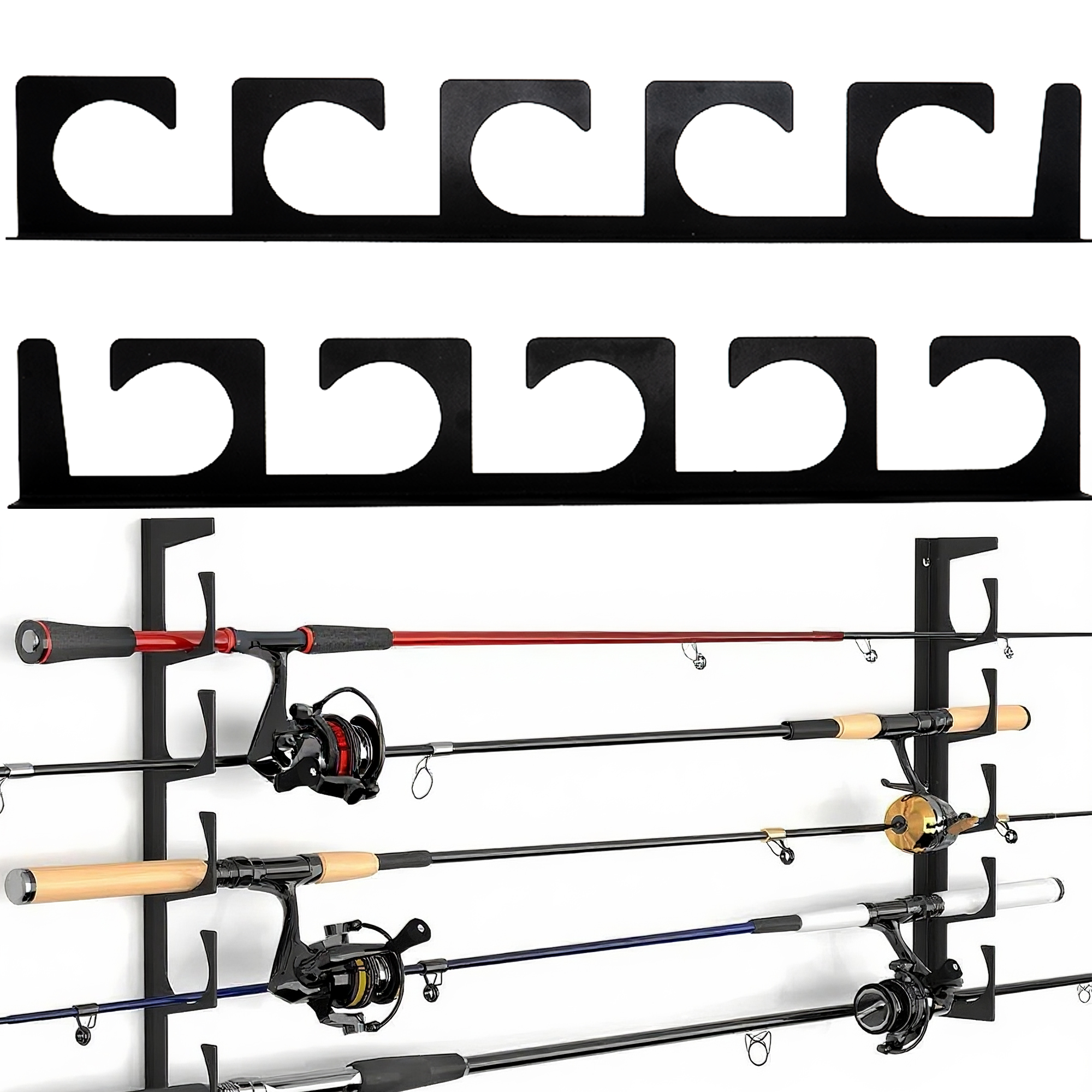 Fishing Rod Rack for Garage & Boat, Ceiling or Wall Mount Fishing Rod Holder, 5 Rod Capacity, Heavy Duty Fishing Pole Storage Organizer – Easy Installation