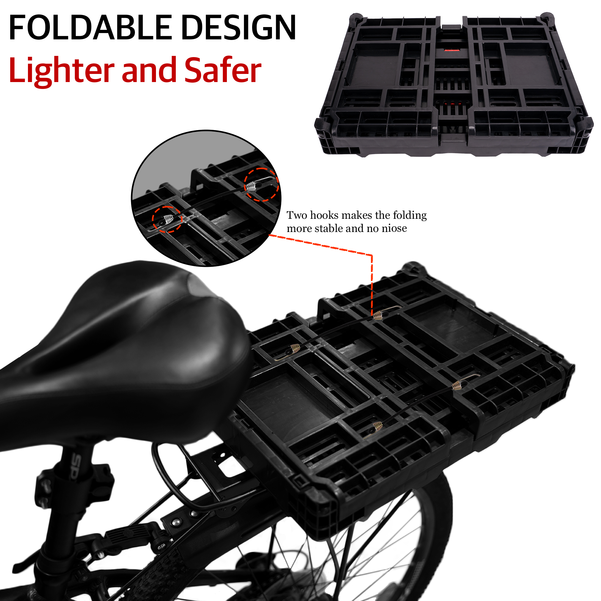 Bike Basket Rear – Folding Large Capacity Bicycle Storage Basket with Waterproof Cover, Collapsible Bike Milk Crate for Shopping, Outings, and Pet Transport, Great for E-Bikes, Black - Image 4