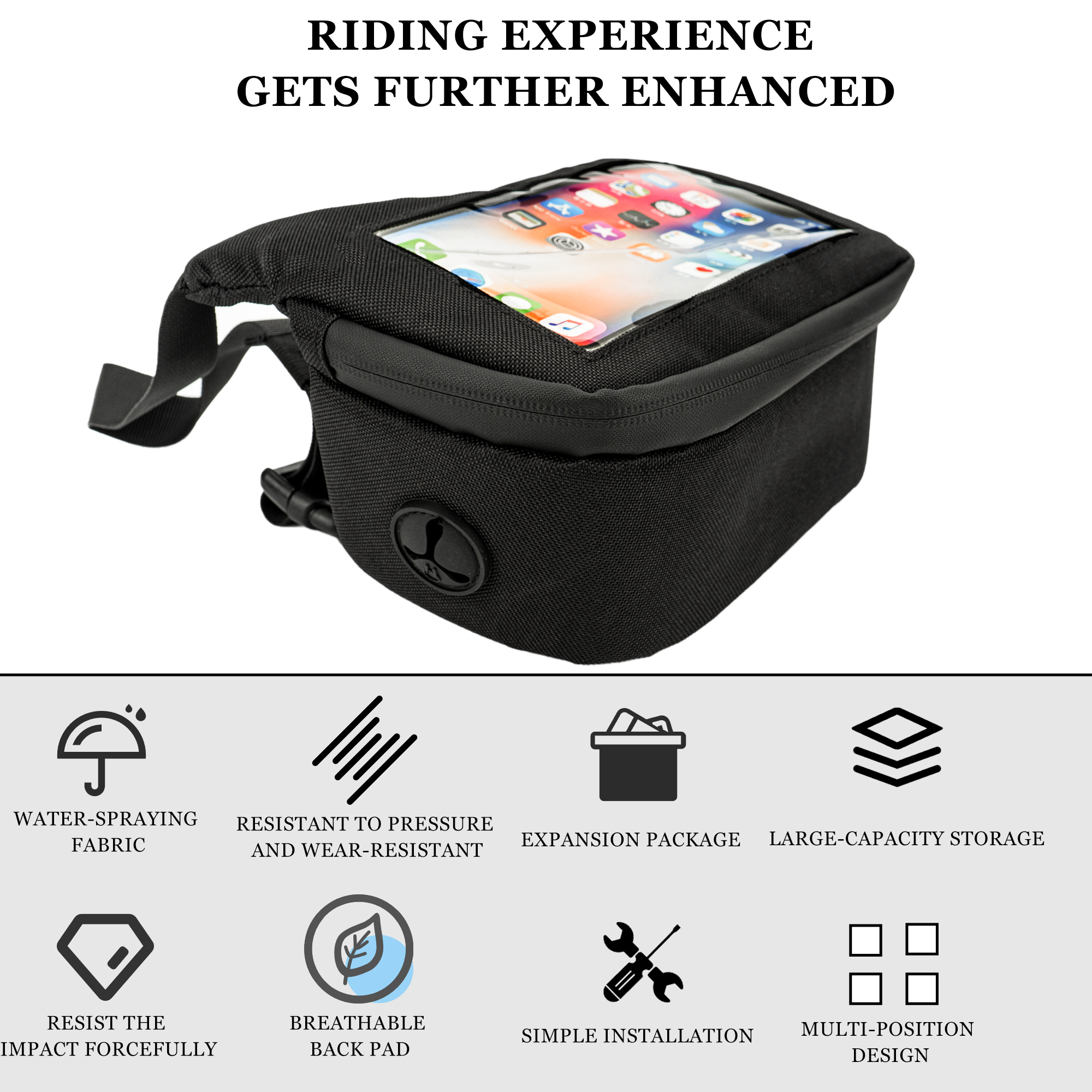 Bike Handlebar Bag – Waterproof Bicycle Handlebar Bag with Sensitive TPU Touchscreen Phone Holder, Front Frame Pouch for Road & Mountain Bikes, Large Capacity Cycling Storage Bag - Image 4