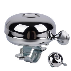 Bicycle Bell for Adult Bikes– Silver Metal Bike Bell with Clear Loud Ring – Easy Press Bell for Road, Mountain, Folding Bikes & Scooters