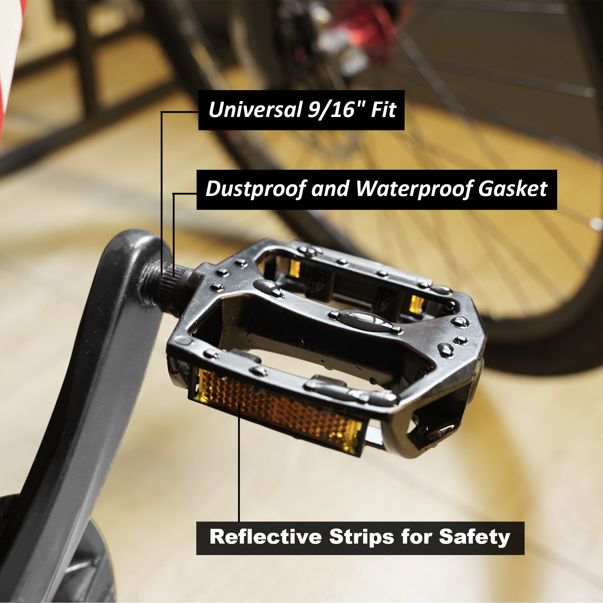 Bicycle Pedals 9/16" Lightweight Flat Pedals with Reflective Strips, Anti-Slip Design for Mountain, Road, BMX, Gravel, and E-Bikes - Image 6