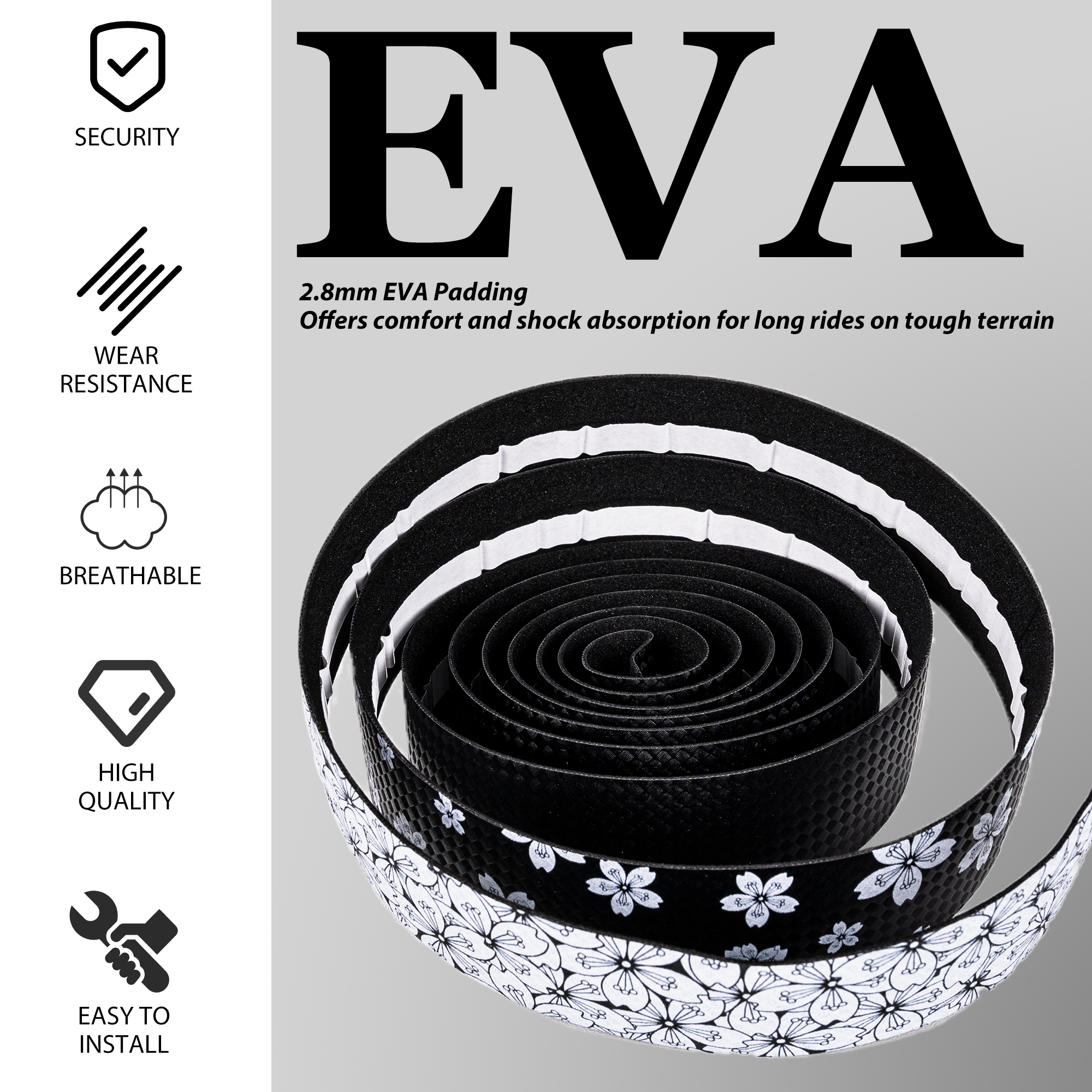 Anti-Slip PU+EVA Bar Tape, Bike Grip Tape for Road Bike, 3mm Thick Bicycle Grip Wrap, Breathable Bike Handlebar Tape for Gravel or Racing - Image 3