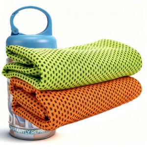 Cooling Towel Set for Tennis, Gym & Outdoor — Instant Cooling Mesh Microfiber, with 1 Bottle Carriers & 2 Colors: Bright Green, Orange