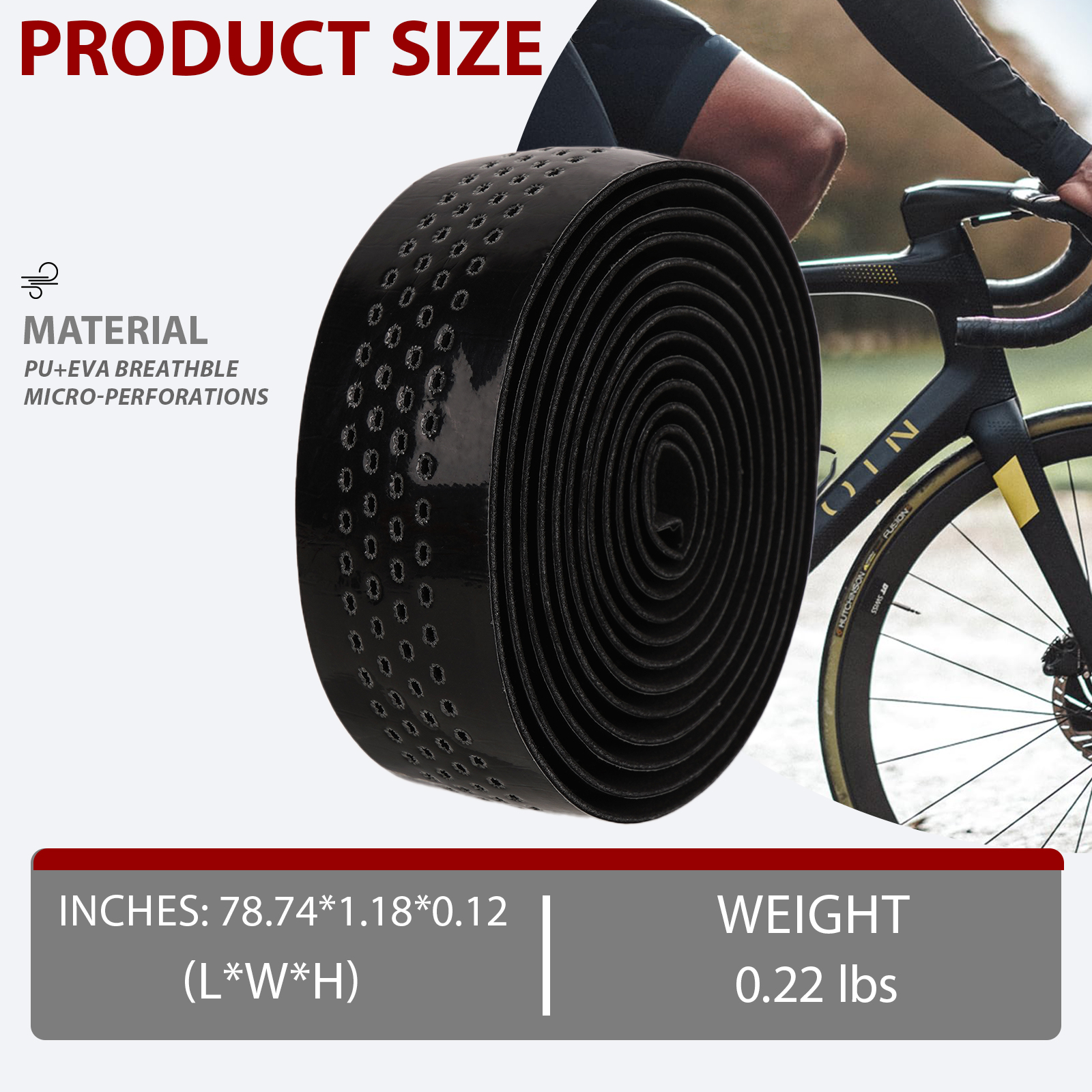 Road Bike Grip Tape – Anti-Slip Breathable Bar Tape for Road Bike, Shock Absorbing Bicycle Handlebar Wrap, Black Grip Tape for Cycling Comfort - Image 3