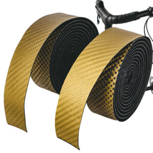 Non-Slip EVA Handlebar Tape, Bike Grip Tape Carbon Fiber  (Black & Gold) - PU Leather for Road and Gravel Bikes - Lightweight Grip Tape with End Plugs