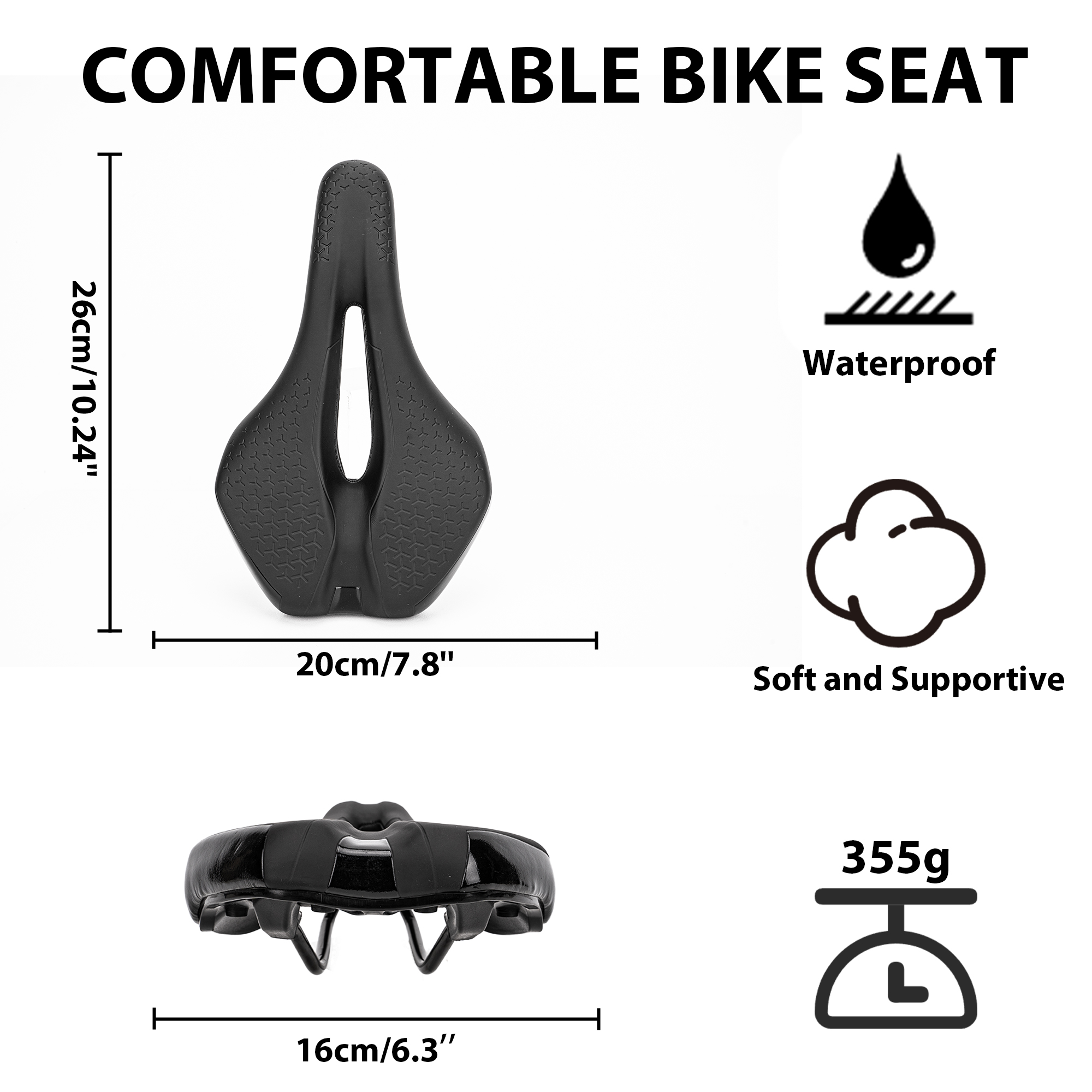 Mountain Bike Seat, Comfortable Bicycle Saddle for Men & Women, Ergonomic Hollow MTB Bike Seat with Padding, Shock Absorbing Road Bike Saddle, Compatible with E-Bike & Hybrid - Image 3
