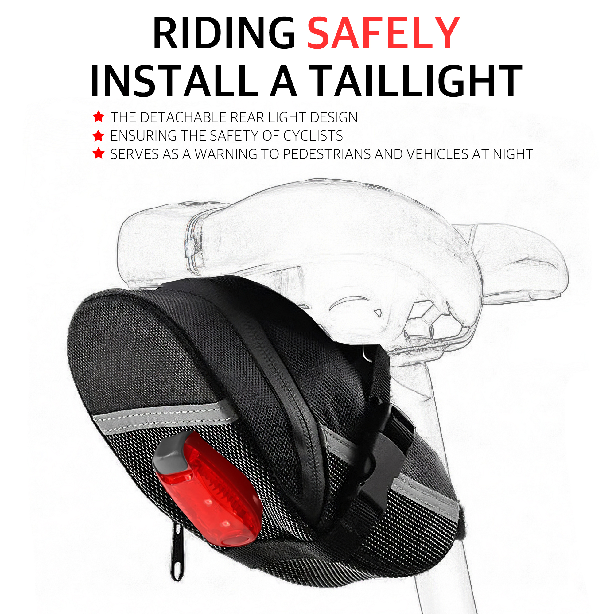 Bike Bag Under Seat – Waterproof Bicycle Saddle Bag with Reflective Strip, Compact Under Seat Bike Pouch for Road & Mountain Bikes - Image 3