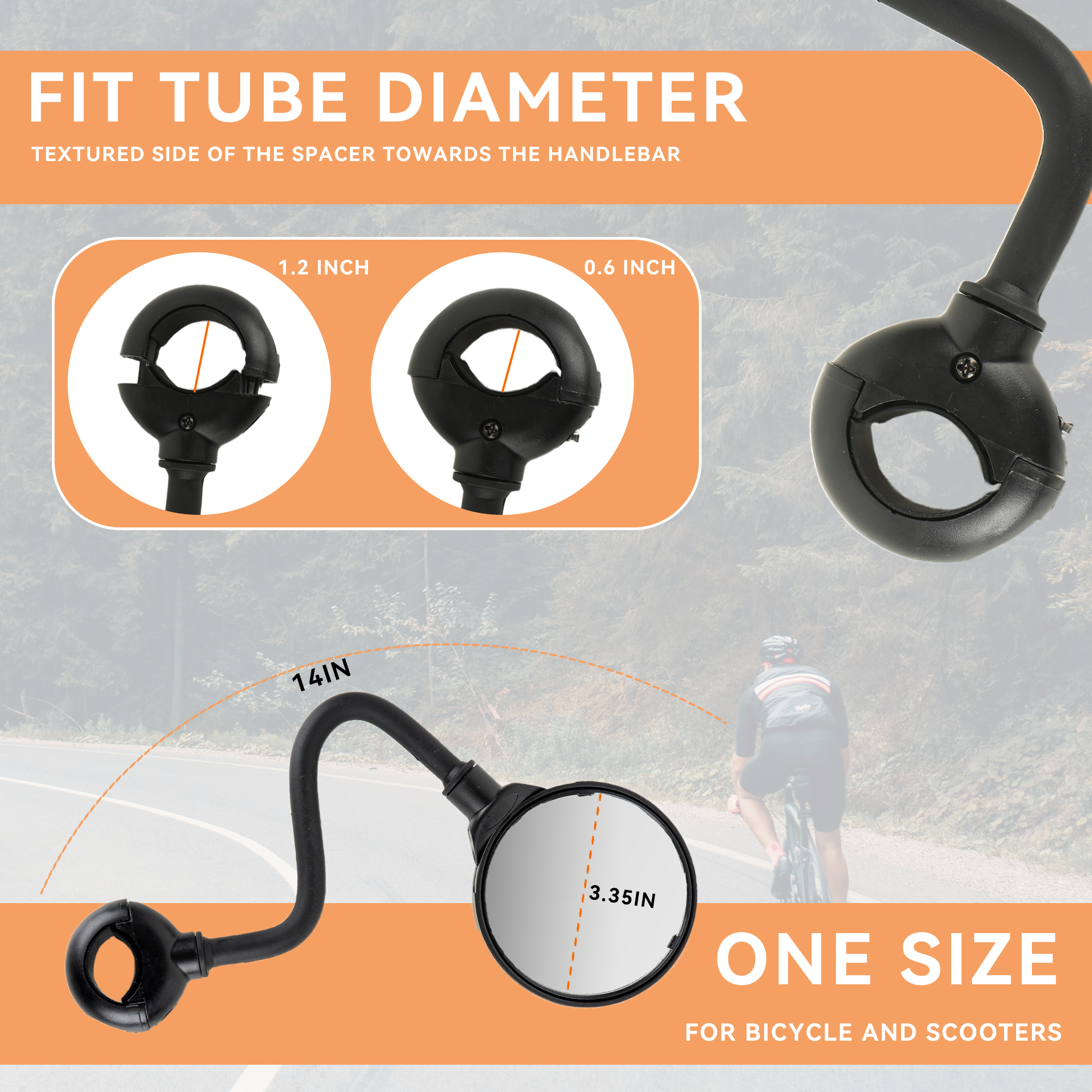 RidingRush Bike Mirror Handlebar Mount – Adjustable Wide-Angle Rear View Mirror, Tool-Free Clamp for 22–32 mm Handlebars Suitable for bicycles, electric bicycles, motorcycles, scooters, etc - Image 6