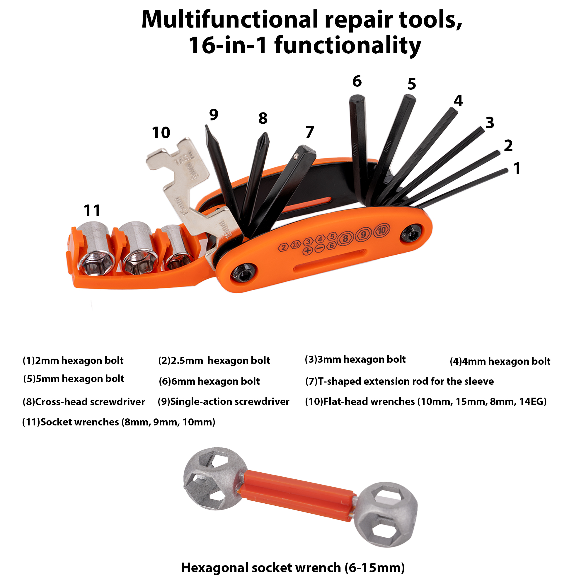 Bike Tire Repair Kit, Bike Chain Repair Wrench, Essential Mini Pump, Portable Adult Bicycle Toolkit Accessories, Multi Tool, Tire Levers, Glueless Patches & Portable Bag for Men and Women - Image 4