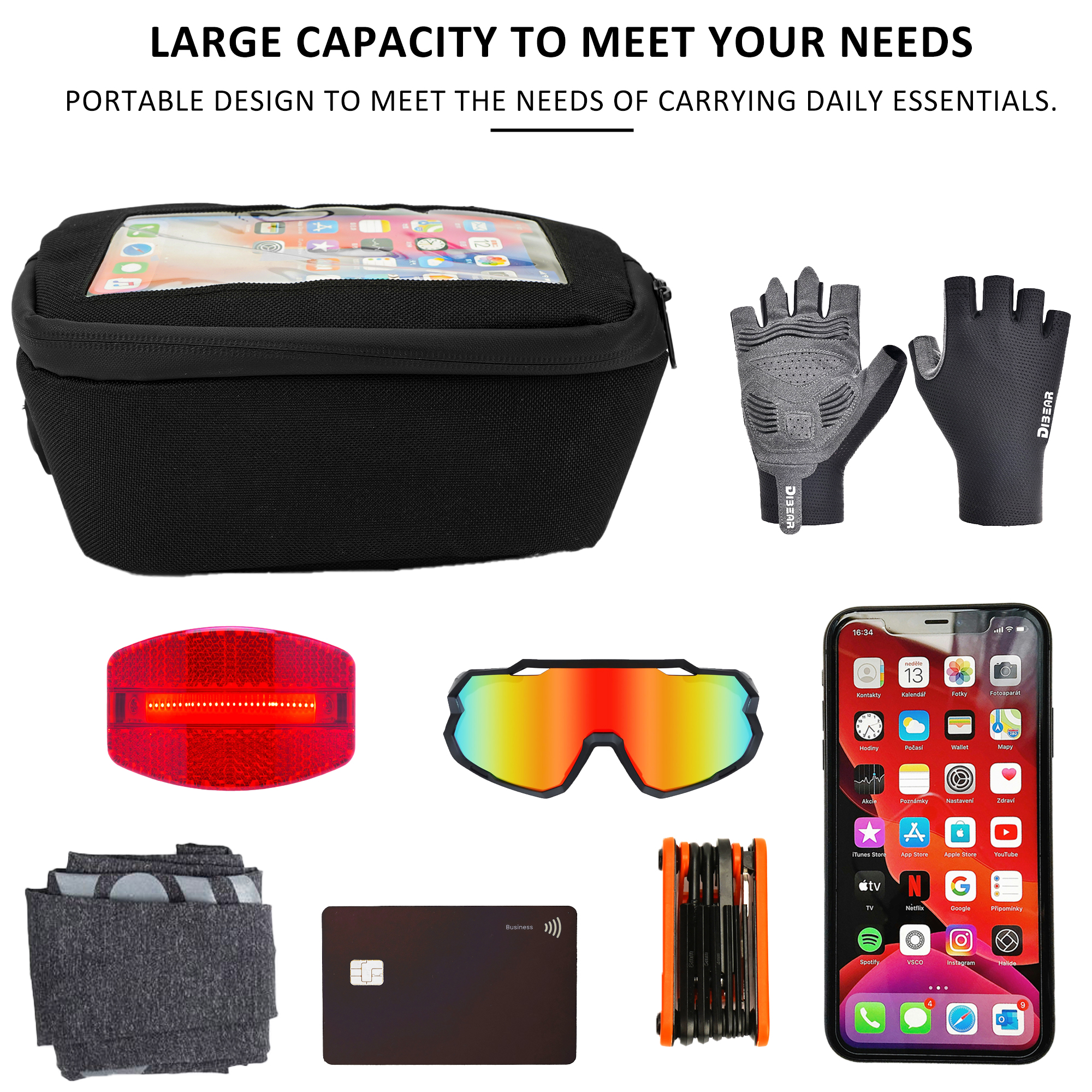 Bike Handlebar Bag – Waterproof Bicycle Handlebar Bag with Sensitive TPU Touchscreen Phone Holder, Front Frame Pouch for Road & Mountain Bikes, Large Capacity Cycling Storage Bag - Image 6