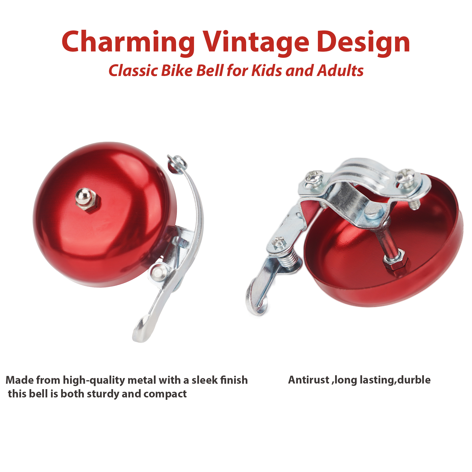 Bike Bell for Adults – Loud and Clear Sound, Classic Metal Design, Easy to Install, Suitable for bicycles with darker colors, Mountain Bikes, Road Bikes, and Scooters ( Red ) - Image 3