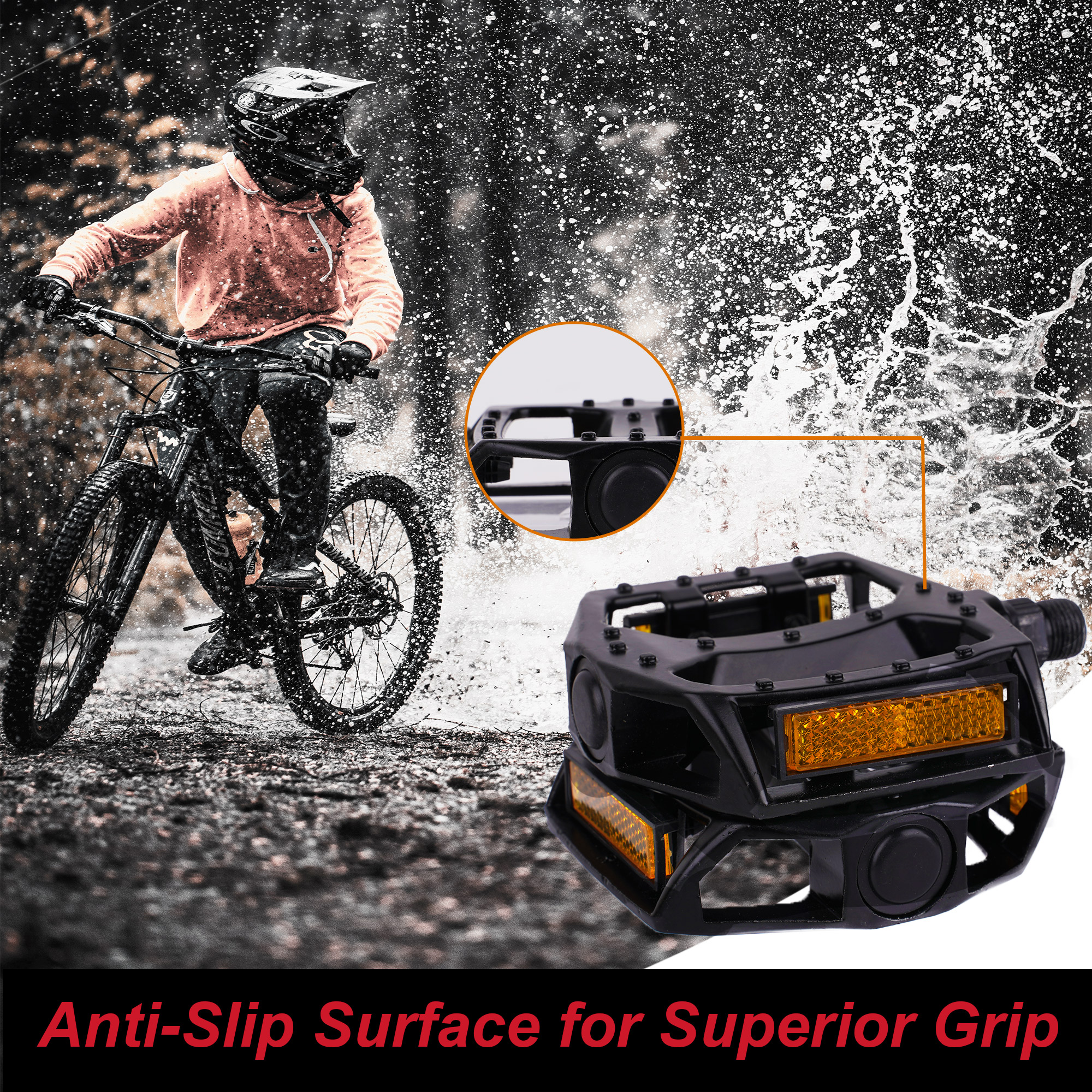 Bicycle Pedals 9/16" Lightweight Flat Pedals with Reflective Strips, Anti-Slip Design for Mountain, Road, BMX, Gravel, and E-Bikes - Image 4