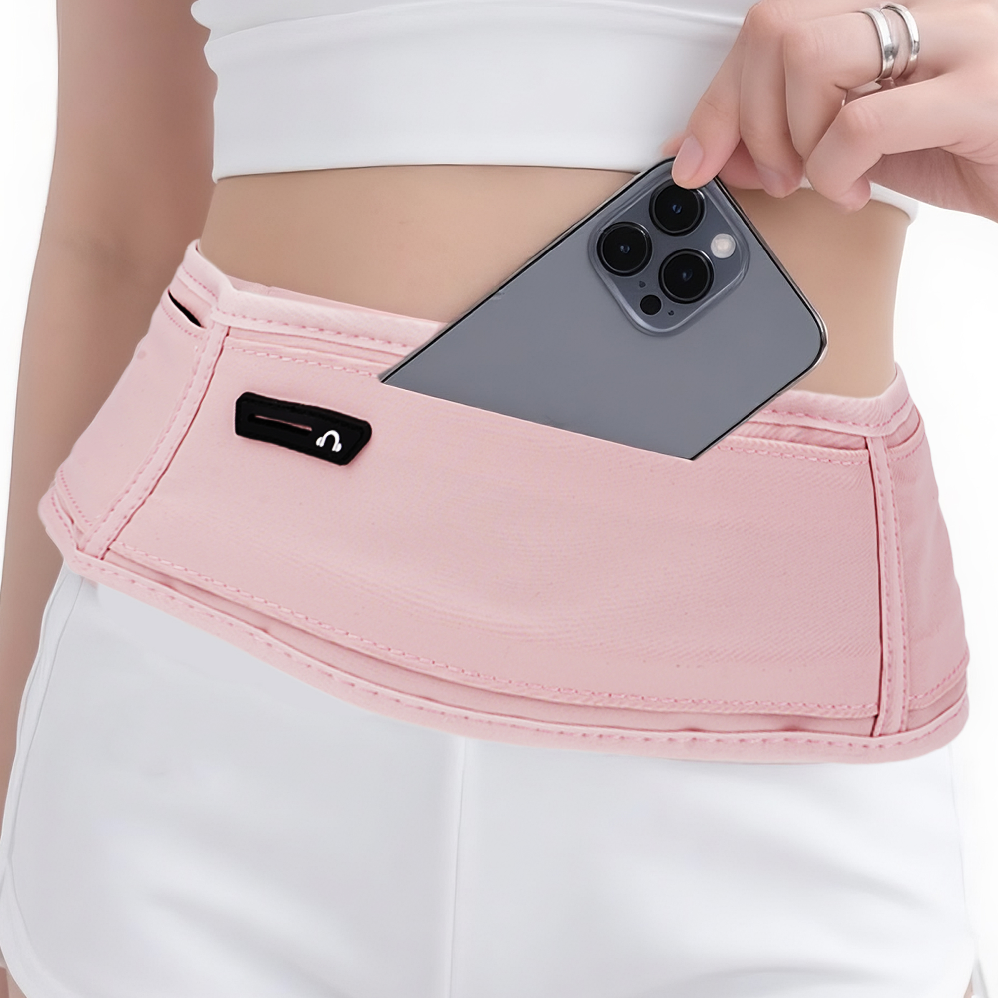 Running Belt for Phone – Adjustable Running Waist Pack with 3 Pockets Fits Up to 7.2 Inch Phones, Slim Running Fanny Pack for Men & Women Jogging Hiking Fitness (Pink) - Image 3