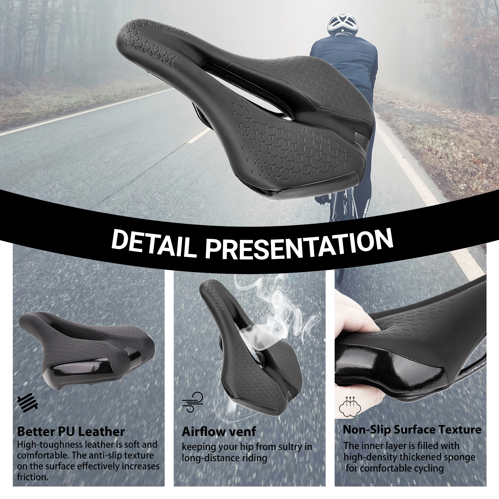 Mountain Bike Seat, Comfortable Bicycle Saddle for Men & Women, Ergonomic Hollow MTB Bike Seat with Padding, Shock Absorbing Road Bike Saddle, Compatible with E-Bike & Hybrid - Image 6