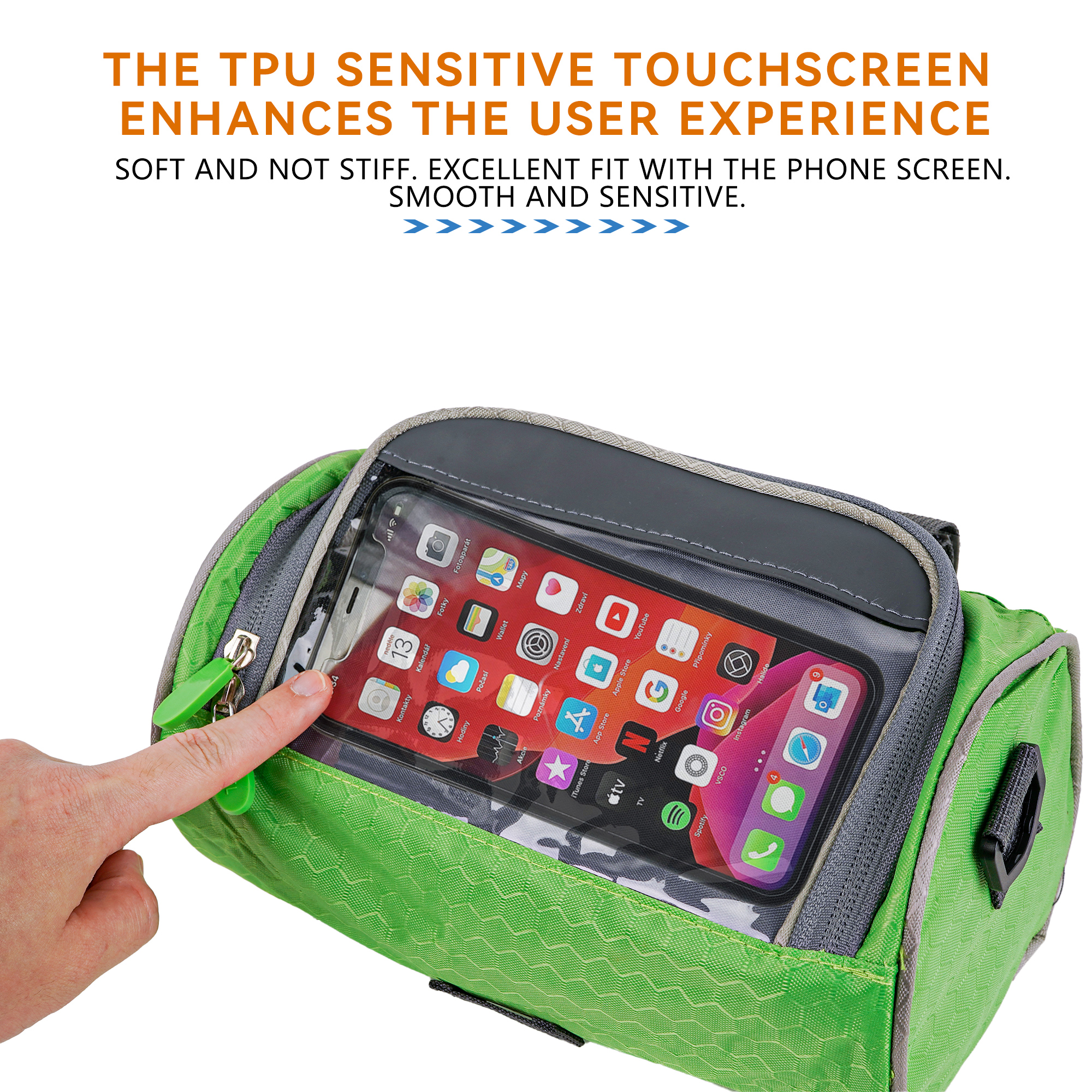 Bike Handlebar Bag – Waterproof Bicycle Front Frame Bag with Sensitive TPU Touch Screen, Phone Holder Cycling Storage Pouch for Road, Mountain, and Electric Bikes - Image 5