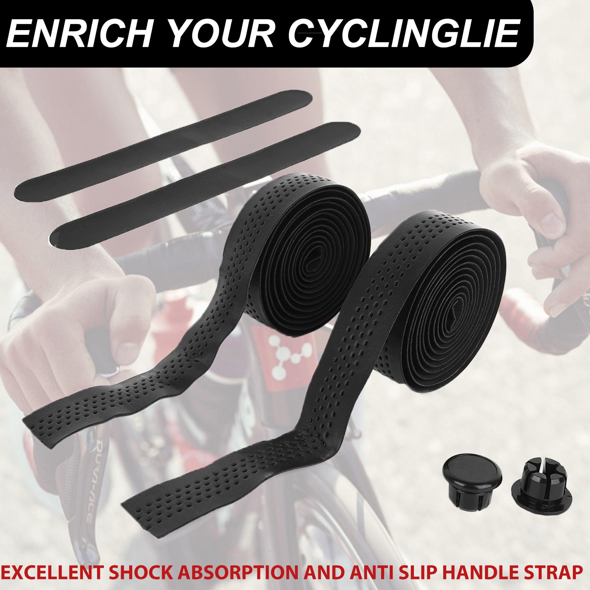 Road Bike Grip Tape – Anti-Slip Breathable Bar Tape for Road Bike, Shock Absorbing Bicycle Handlebar Wrap, Black Grip Tape for Cycling Comfort - Image 5