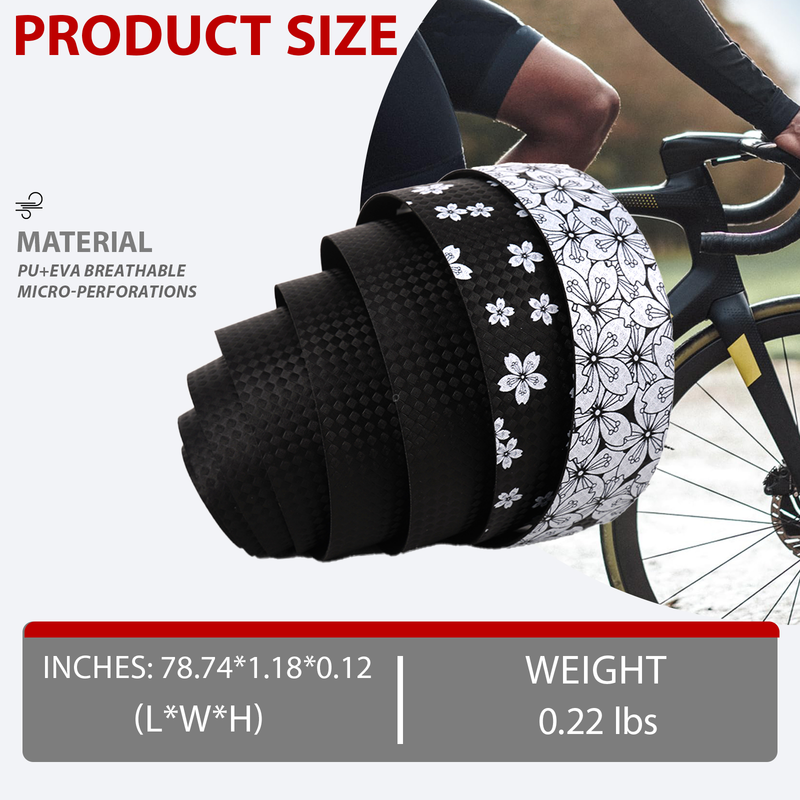 Anti-Slip PU+EVA Bar Tape, Bike Grip Tape for Road Bike, 3mm Thick Bicycle Grip Wrap, Breathable Bike Handlebar Tape for Gravel or Racing - Image 5