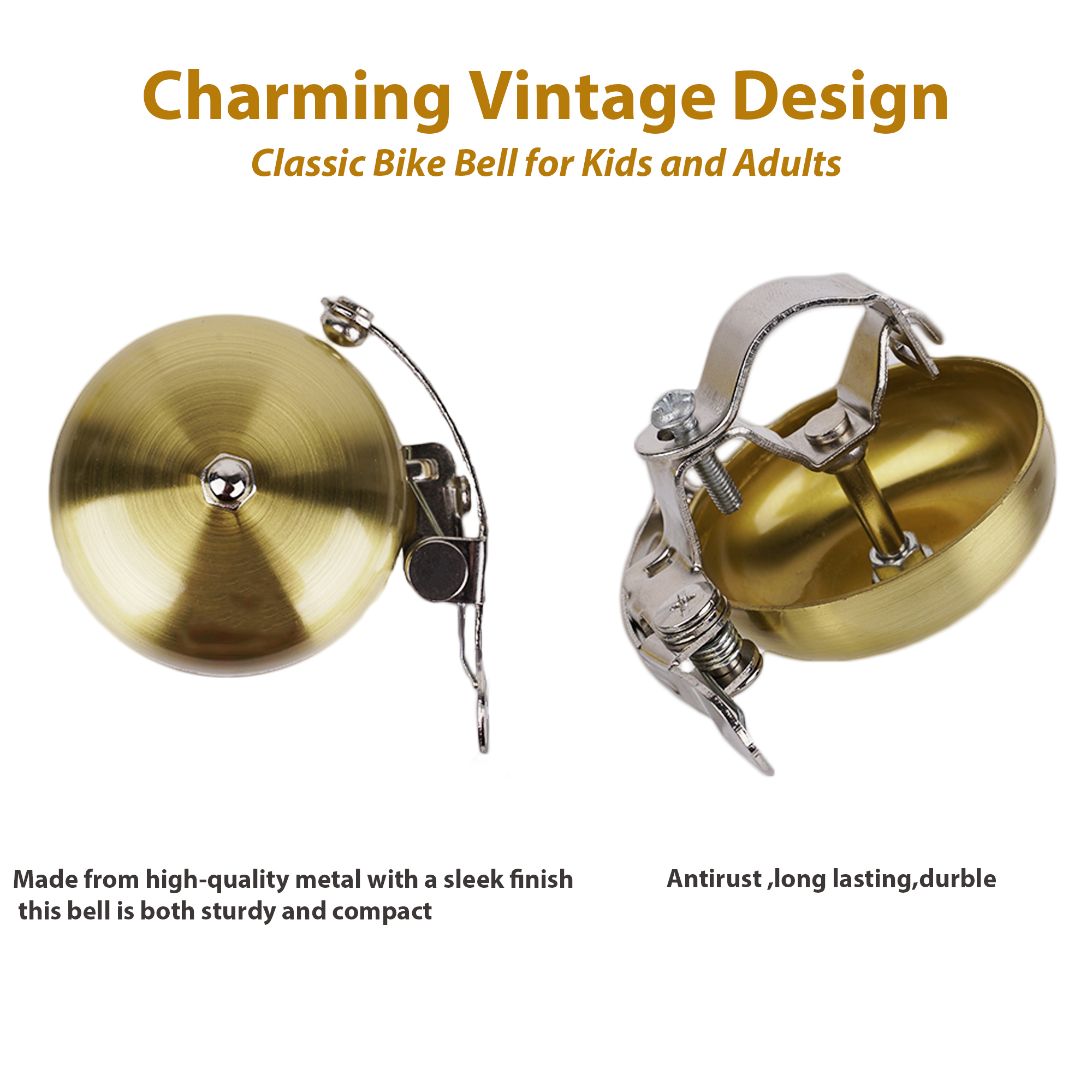 Brass Bike Bell, Bicycle Bell for Adult Bikes, Loud & Clear Sound Bicycle Bell for Adults & Kids Classic Design, Easy Installation Fits Mountain, Road, Folding Bikes and Scooters - Image 4