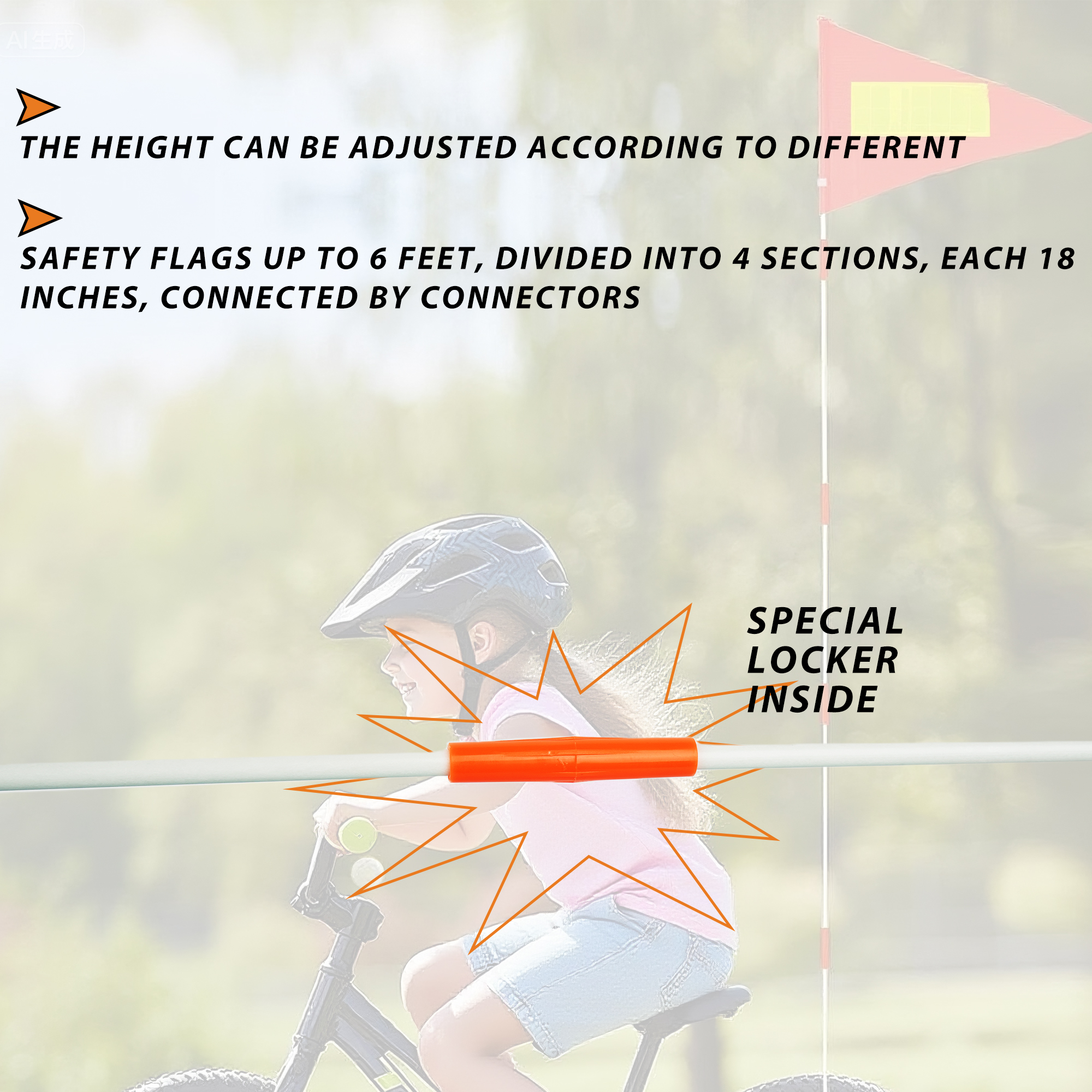 Bike Safety Flag with Pole – High Visibility Bicycle Flag for Kids & Adults, Bike Trailer, Trike, Scooter, Wheelchair, Go Kart Safety Flag for Cycling Protection - Image 4