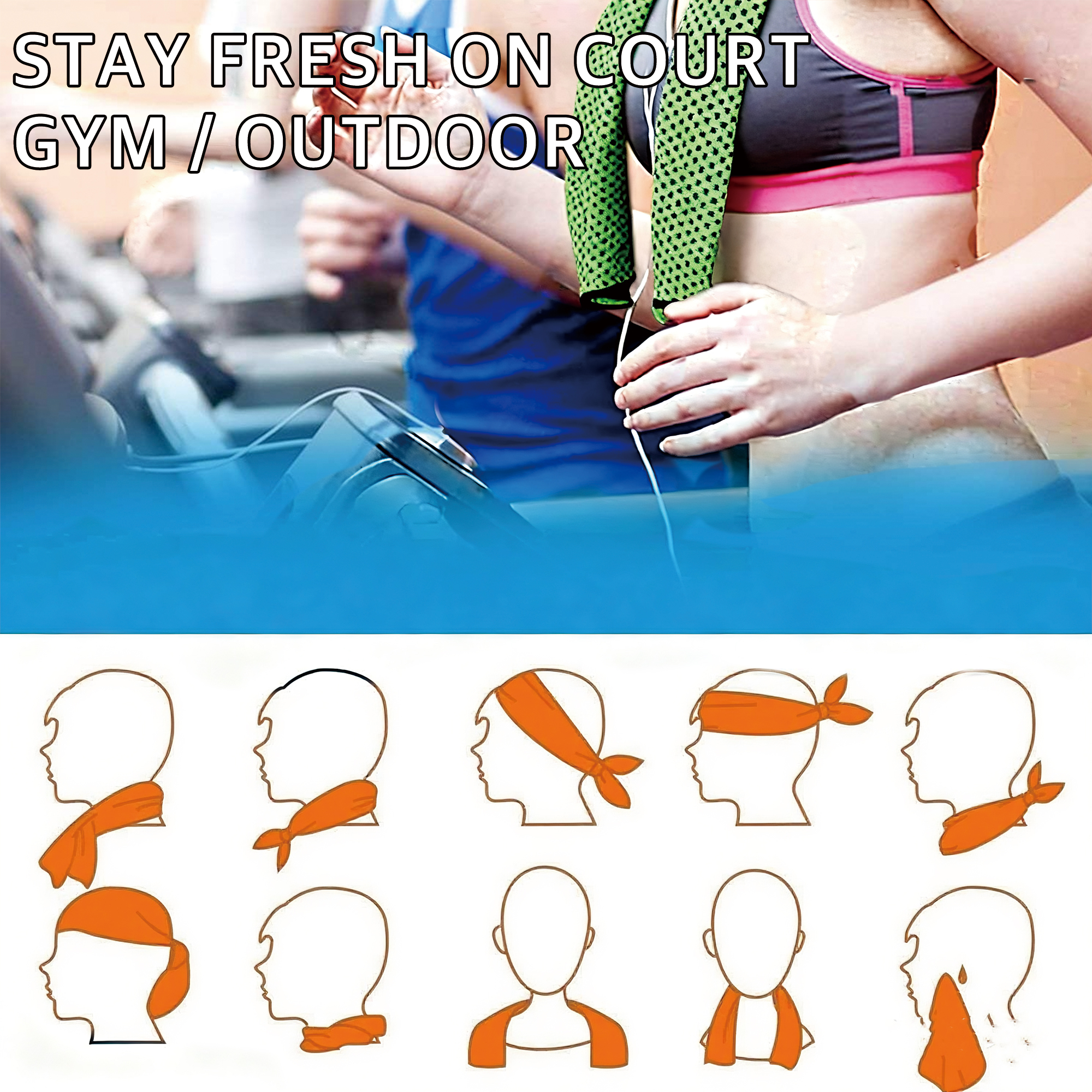 Cooling Towel Set for Tennis, Gym & Outdoor — Instant Cooling Mesh Microfiber, with 1 Bottle Carriers & 2 Colors: Bright Green, Orange - Image 3