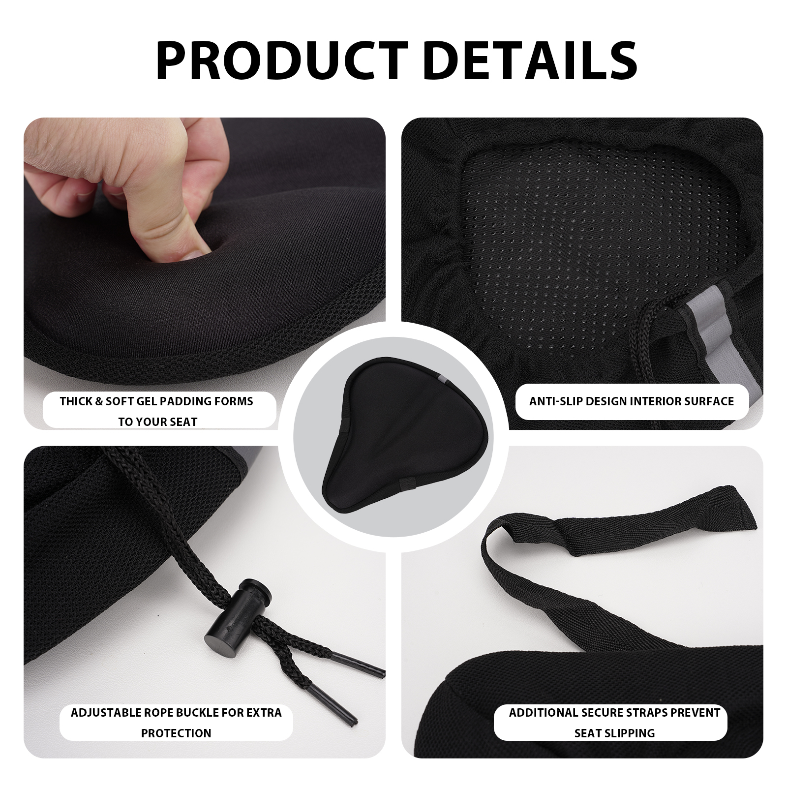 Gel Bike Seat Cover – Soft Padded Bicycle Saddle Cushion with Anti-Slip Design & Drawstring Fit – Comfort Cycling Seat Pad for Road, Mountain & Exercise Bikes - Image 4