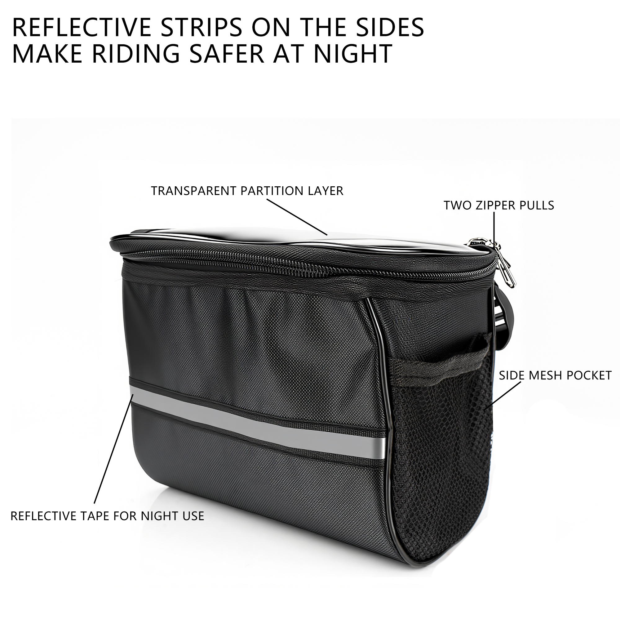 Bike Handlebar Bag – Waterproof Bicycle Handlebar Bag with Reflective Strip, Lightweight Front Storage Pouch for Road & Mountain Bikes, Easy Installation Cycling Organizer - Image 3