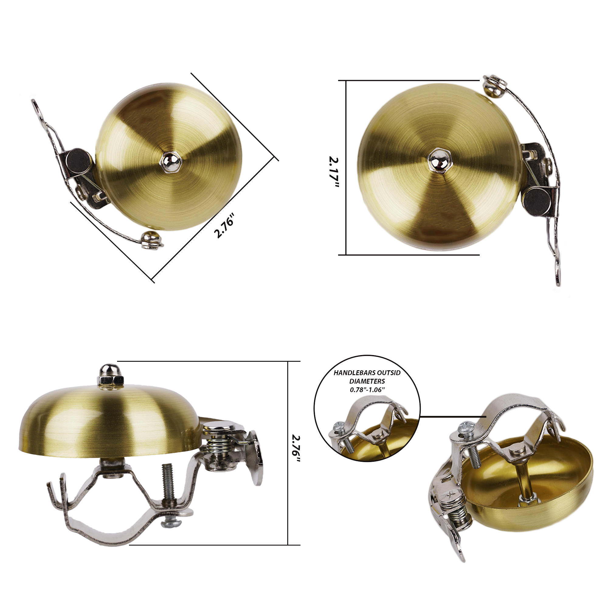 Brass Bike Bell, Bicycle Bell for Adult Bikes, Loud & Clear Sound Bicycle Bell for Adults & Kids Classic Design, Easy Installation Fits Mountain, Road, Folding Bikes and Scooters - Image 3