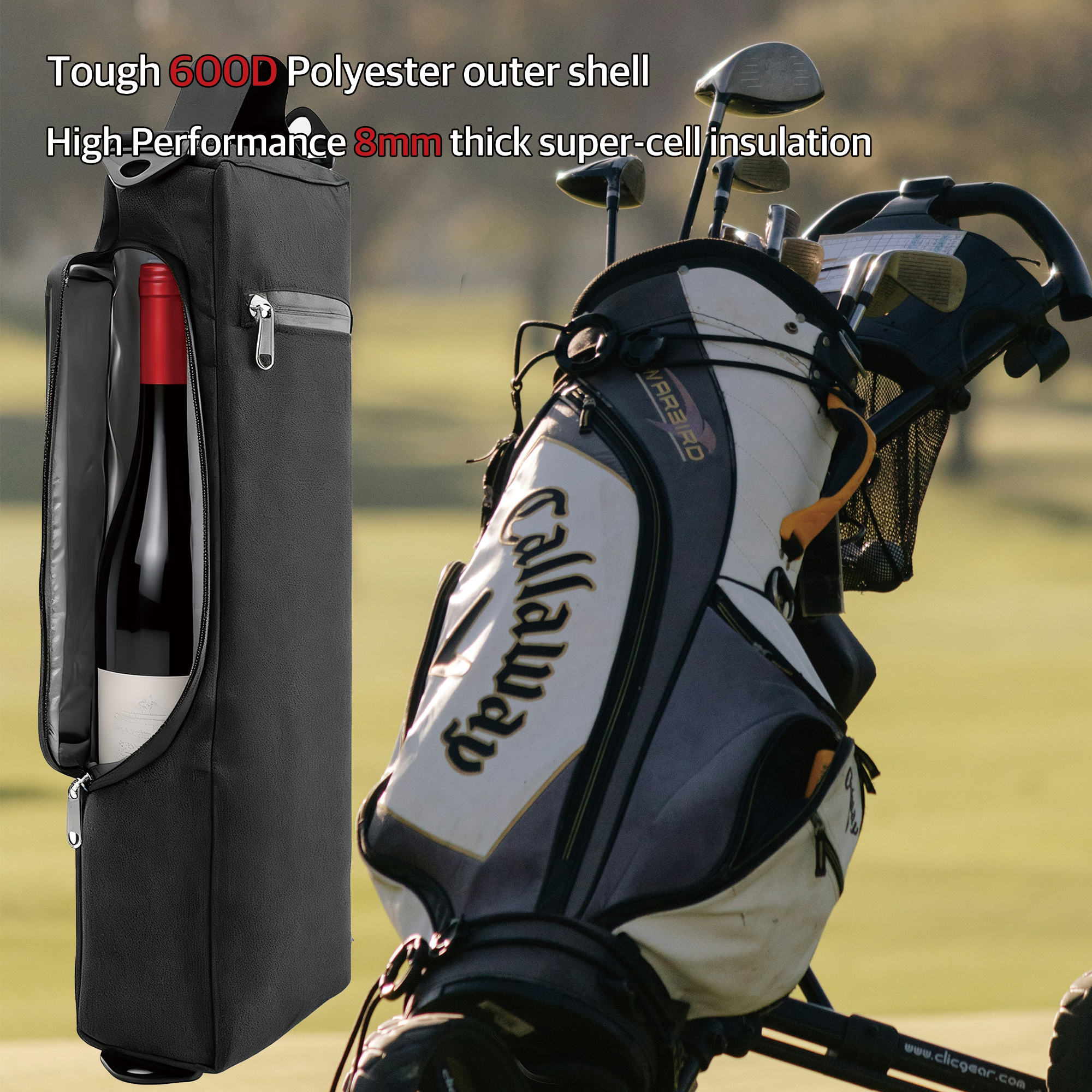 Golf Bag Cooler Sleeve – Insulated Beer Cooler Bag for Golf, Fits 6 Cans, Portable Shoulder & Tote Cooler for Golf Bag, Black - Image 4